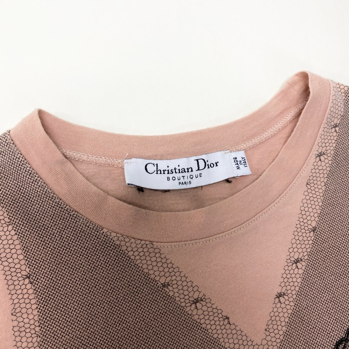 Ih10 Christian Dior クリスチャンディオール 半袖カットソー 2006年 ガリアーノ期 トロンプ・ルイユプリント レース柄 コルセット  6E16155202 F36 ペールオレンジ ブラック コットン100％ レディース 女性用u02t