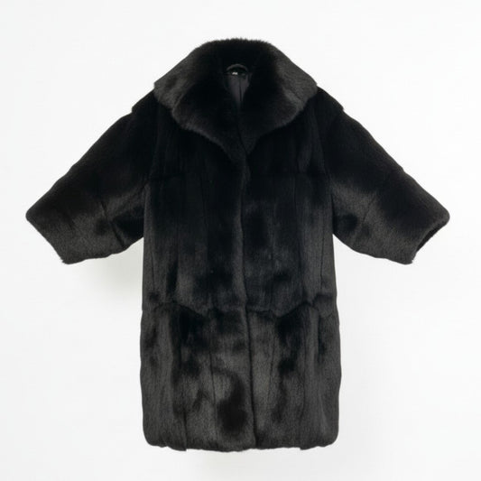 48a22 本毛皮 ドルマンスリーブ ファーコート 希少デザイン サイズF ブラック Black Fur Coatt18r