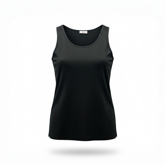 73c13 YvesSaintLaurent イブサンローラン ノースリーブカットソー タンクトップ ラウンドネック フランス製 ブラック レディース 女性用u02t