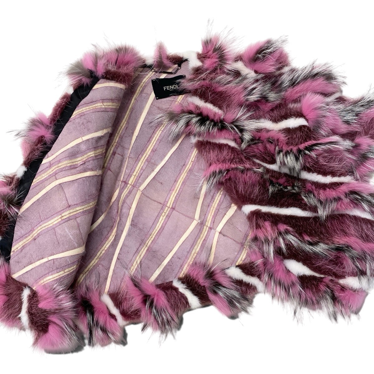 i13 FENDI フェンディ マルチカラー フォックス × ミンク ファージャケット Multi Color Fox Fur Paneled Mink Fur Jacket 40 ピンク 本毛皮t18r