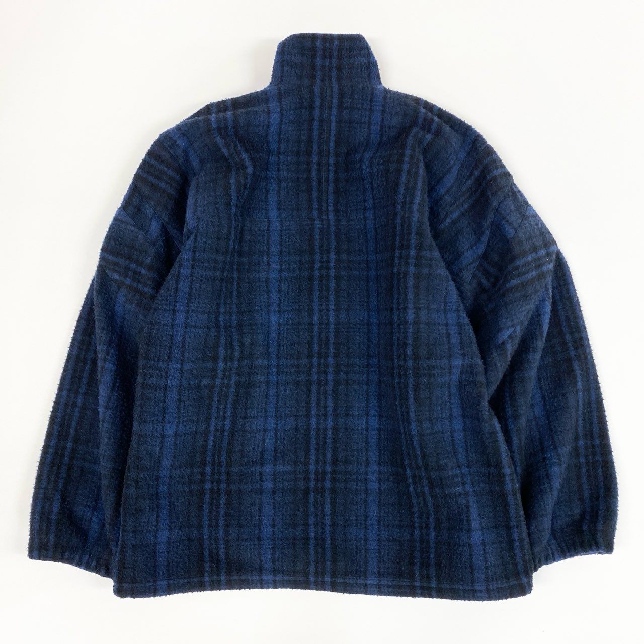 24i25 BALENCIAGA バレンシアガ フリースジャケット ブルゾン ロゴ刺繍 チェック 675648 サイズ44 ブルー ブラック メンズu02t