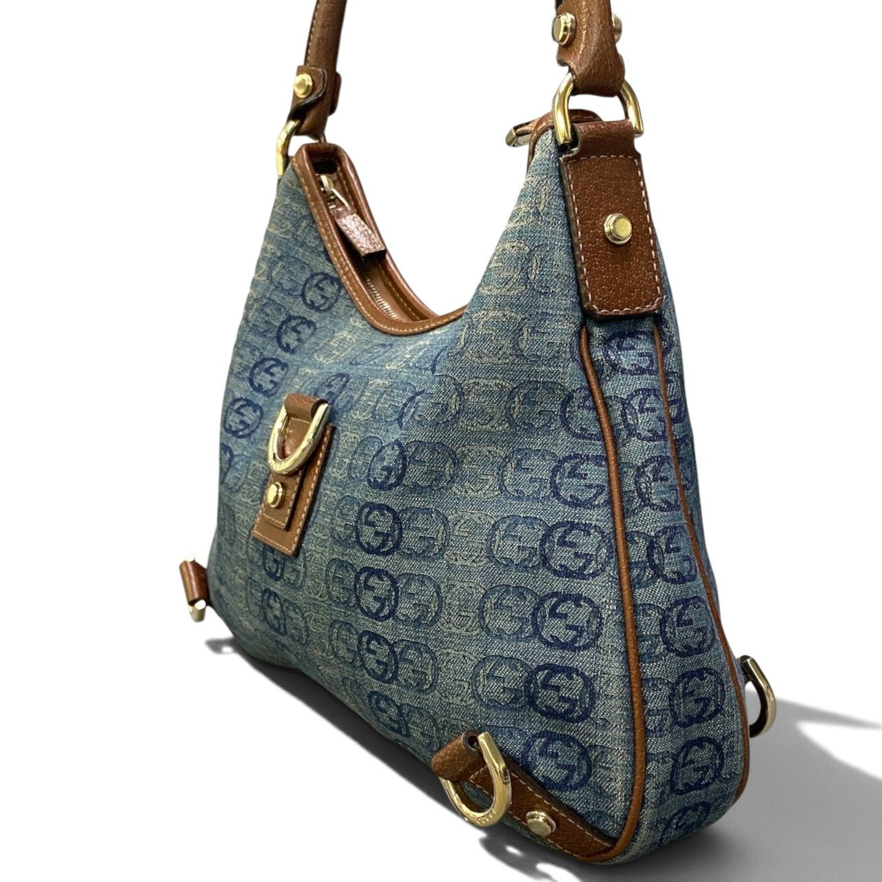 h29 GUCCI アビーデニム ショルダーバッグ インディゴ ブラウン レディース 女性用ta1