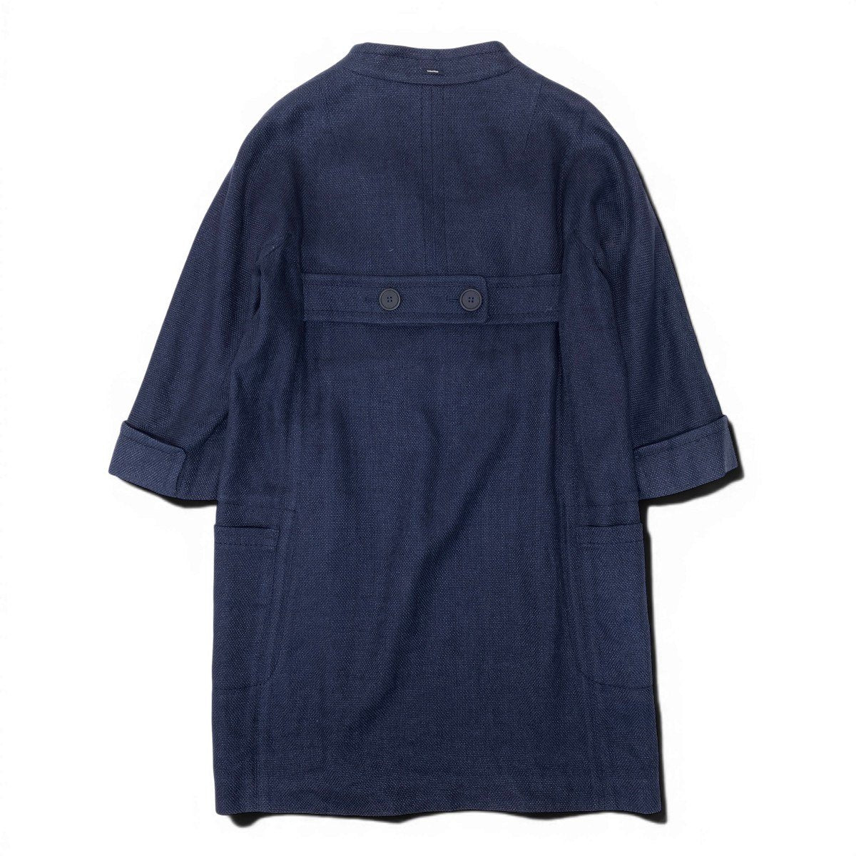 25g14 'S Max Mara エスマックスマーラ ノーカラーコート リネンブレンド サイズ42 ネイビー レディース 女性用u02t