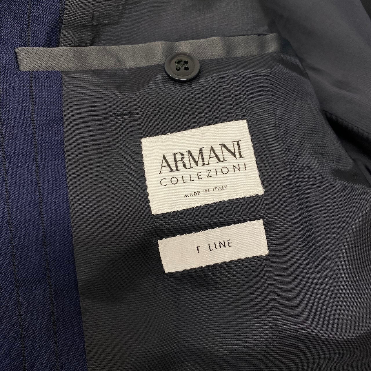 4c29 ARMANI COLLEZIONI アルマーニコレツィオーネ T LINE セットアップスーツ シングルスーツ 2B ストライプ柄 メンズ 紳士服 ビジネス フォーマル イタリア製 48 ネイビー ウール100％u02t