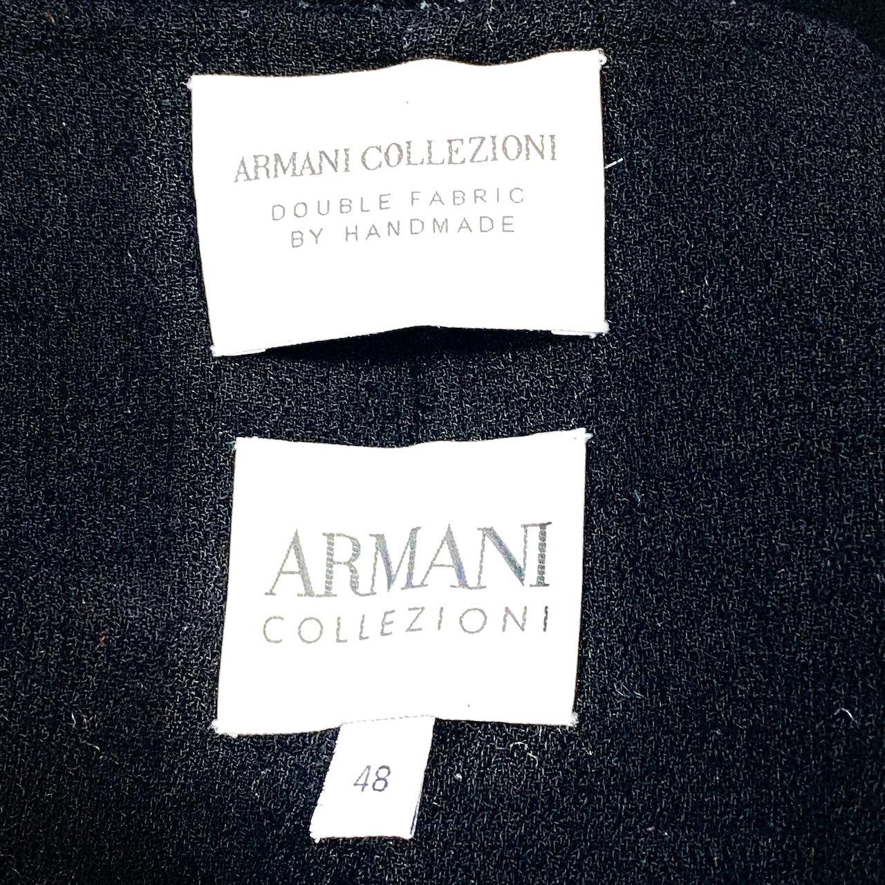 17f18 ARMANI COLLEZIONI アルマーニコレツィオーネ ノーカラージャケット 裾フリル サイズ48/2XL相当 ブラック ウール100％ レディース 女性用u02t