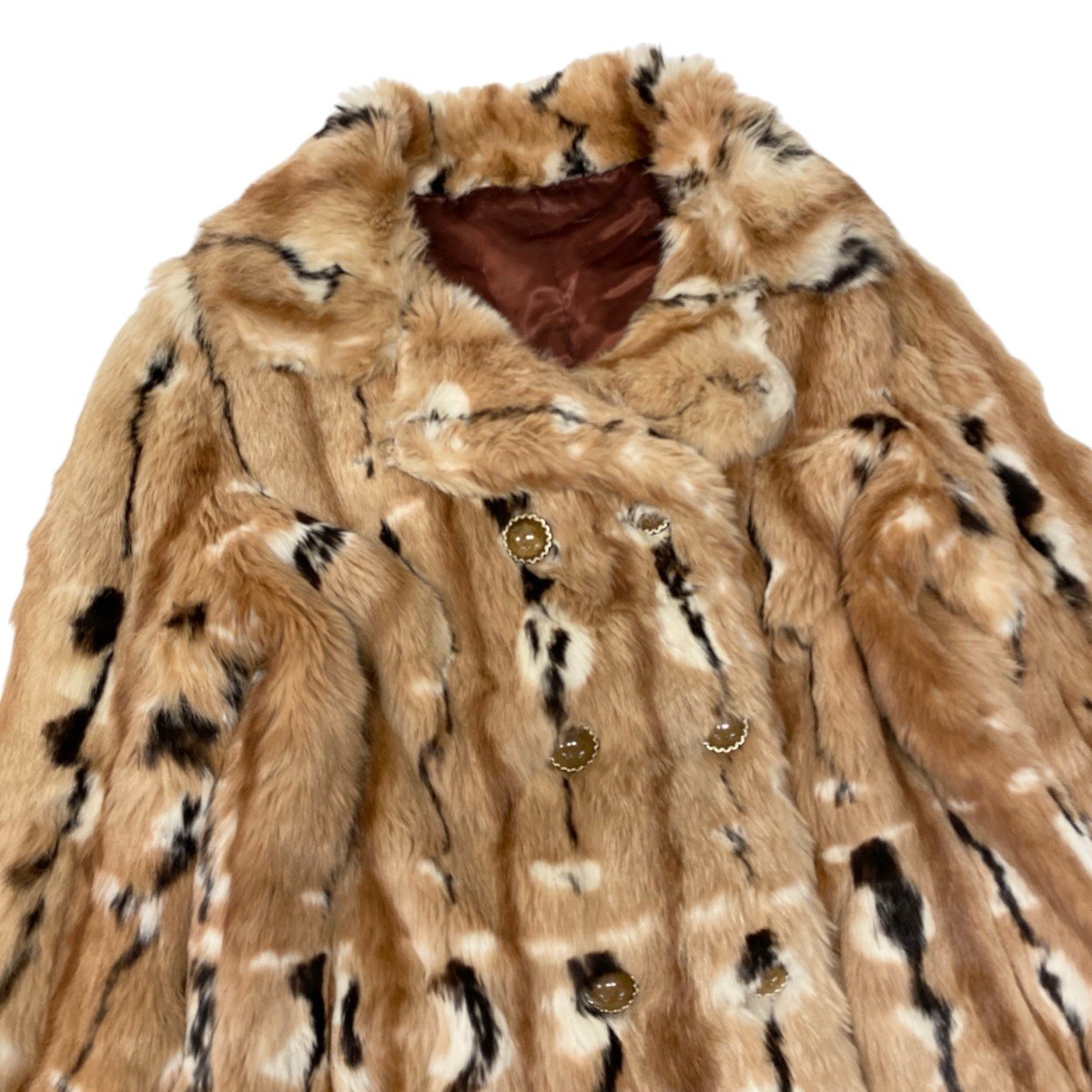75i24 リアルファー ロングコート サイズF 茶系 本毛皮 Vintage Real Fur Long Coat ダブルt18r