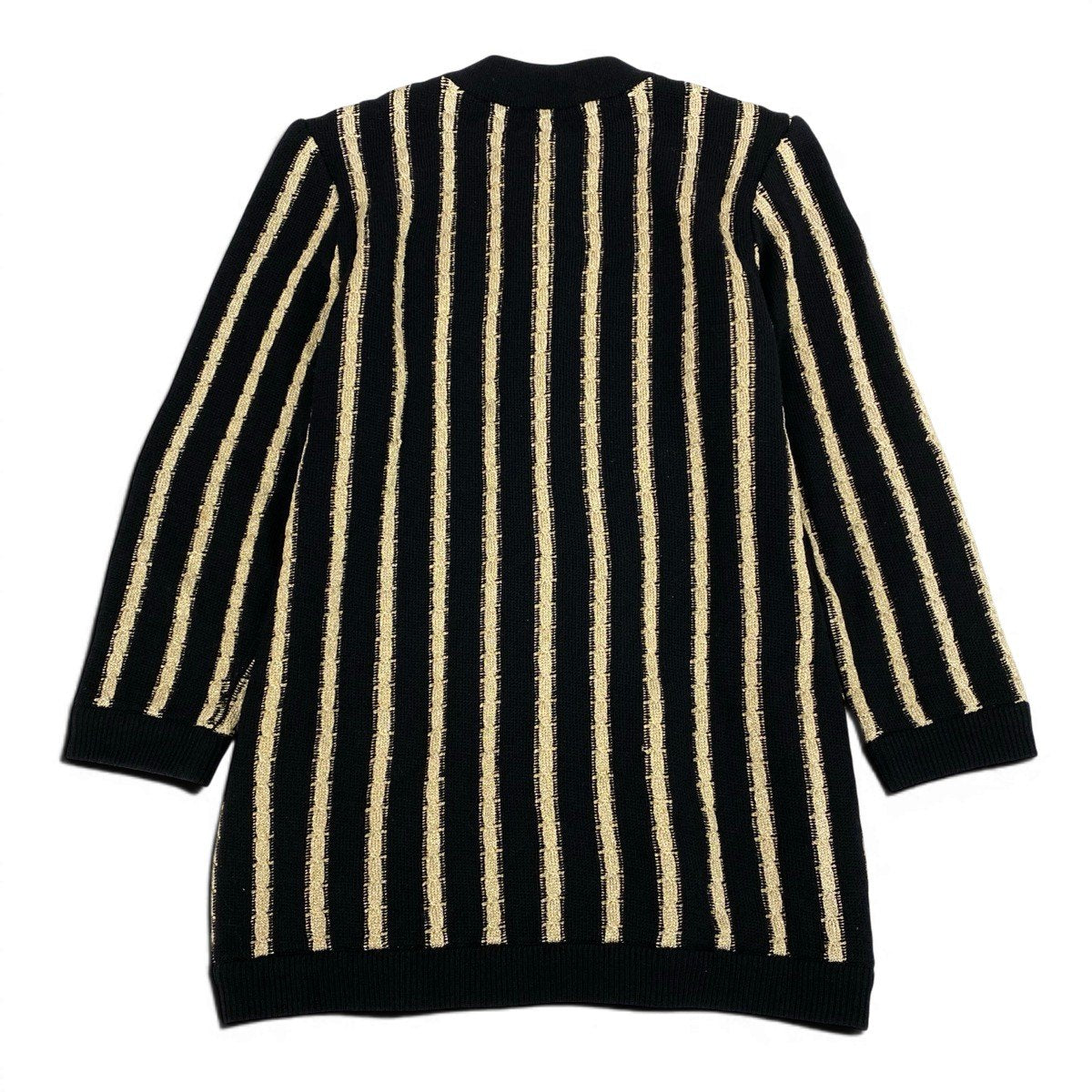 65e2 YVES SAINT LAURENT イヴサンローラン ロングスリーブ ニットカーディガン チュニック丈 サイズM ブラック ゴールド ウール100％ レディース 女性服o07t