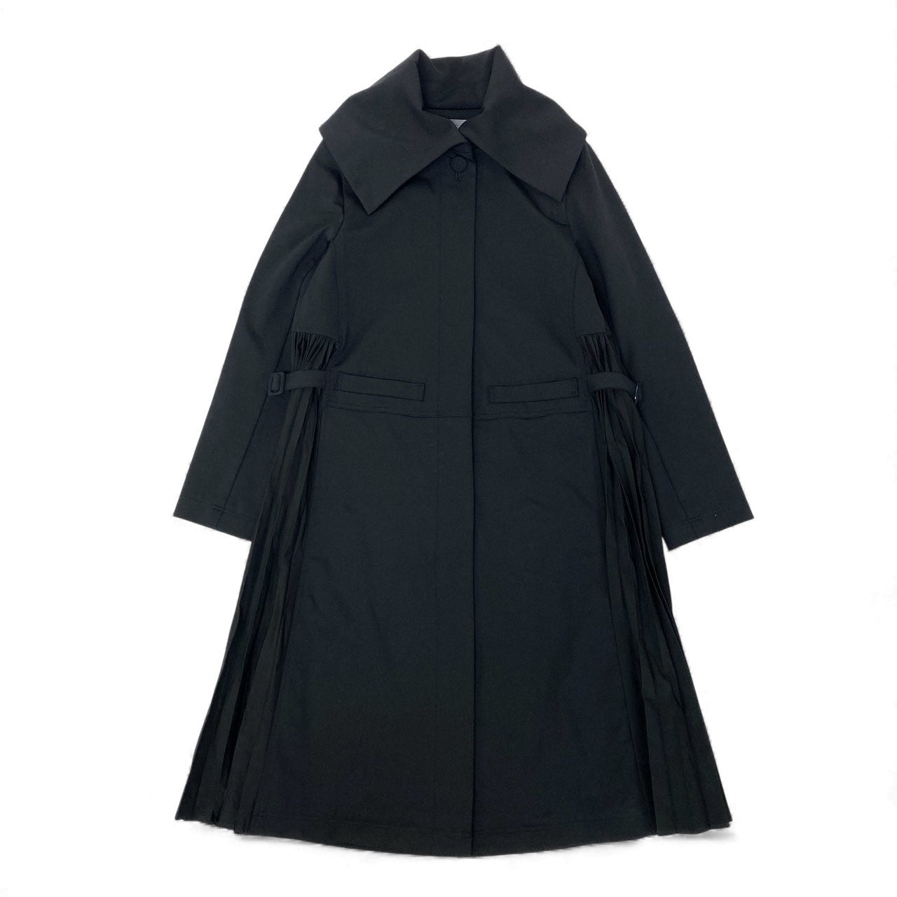 28k29《美品》 TOKUKO 1er VOL トクコプルミエヴォル プリーツ切替 ロングコート ボリューム襟 伸縮ストレッチ○ レディース 女性用  ９ ブラックu02t