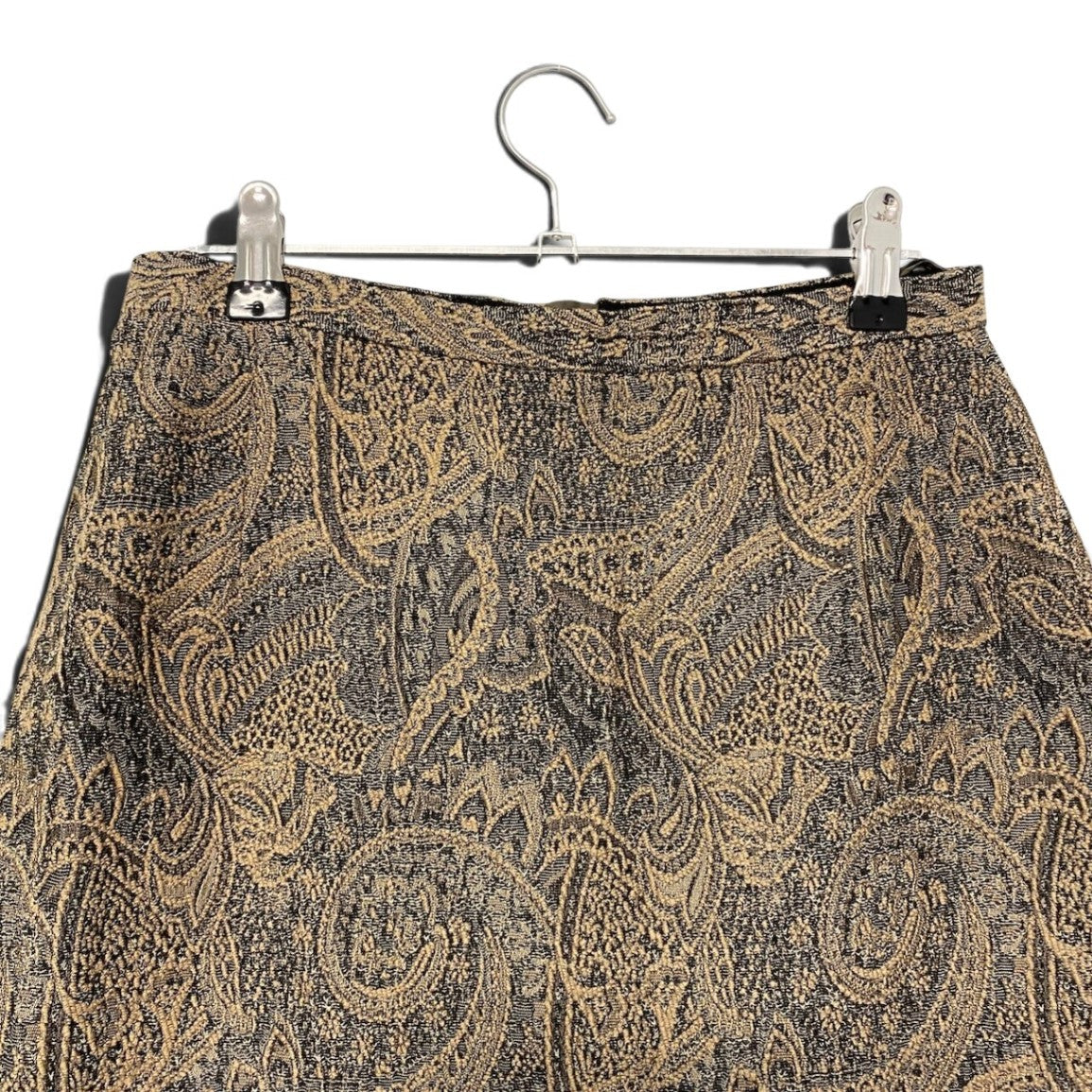 57j22 GIORGIO ARMANI ジョルジオアルマーニ ジャガード ノーカラージャケット スカート セットアップ イタリア製 40 カーキ系 ウール レディースo07t