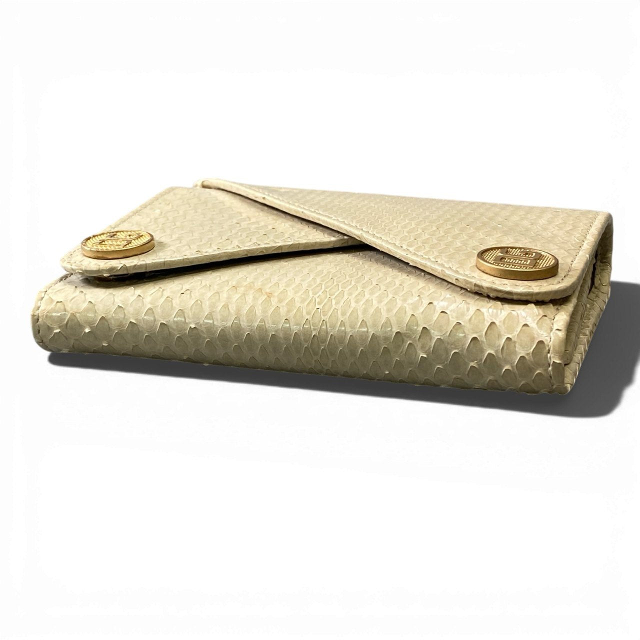 a5 DOLCE&GABBANA ドルチェアンドガッパーナ 三つ折り財布 ウォレット DGロゴ チェーン付き ベージュ ゴールド レザー レディースk02i