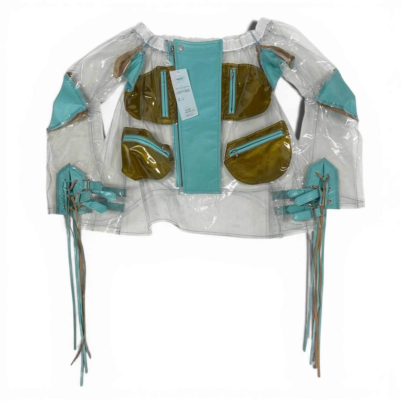 8c1【未使用】 blackmeans ブラックミーンズ ビニール×レザー デザインライダースジャケット レザージャケット サイズ3 クリア/ライトブルー レディース アウターk02i