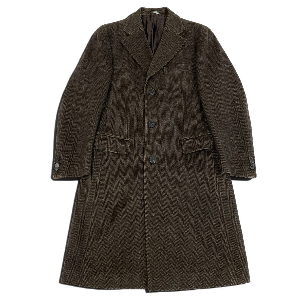 32j14 Zegna ゼニア ロングチェスターコート ウールコート ヘリンボーン アウター 48Rサイズ ブラウン ウール100％ メンズ 男性用u02t