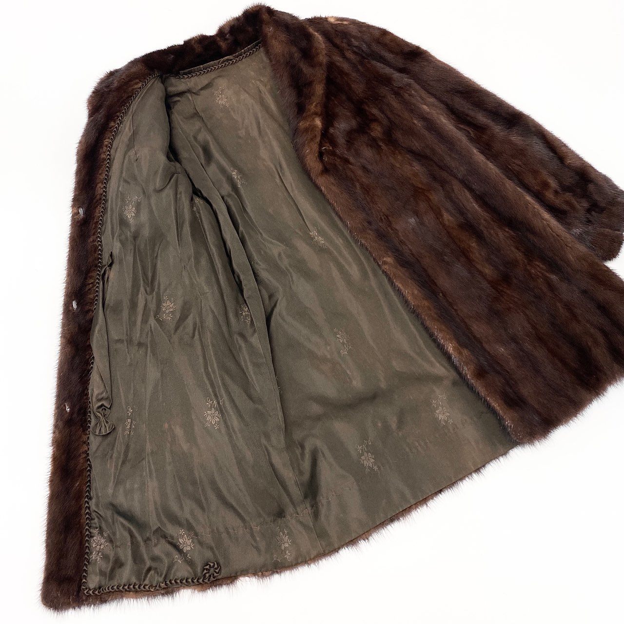 72L9 SAGA MINK サガミンク 銀サガ マホガニーミンク ロングコート サイズF ブラウン 本毛皮 MINK FUR 裏地刺繍t18r