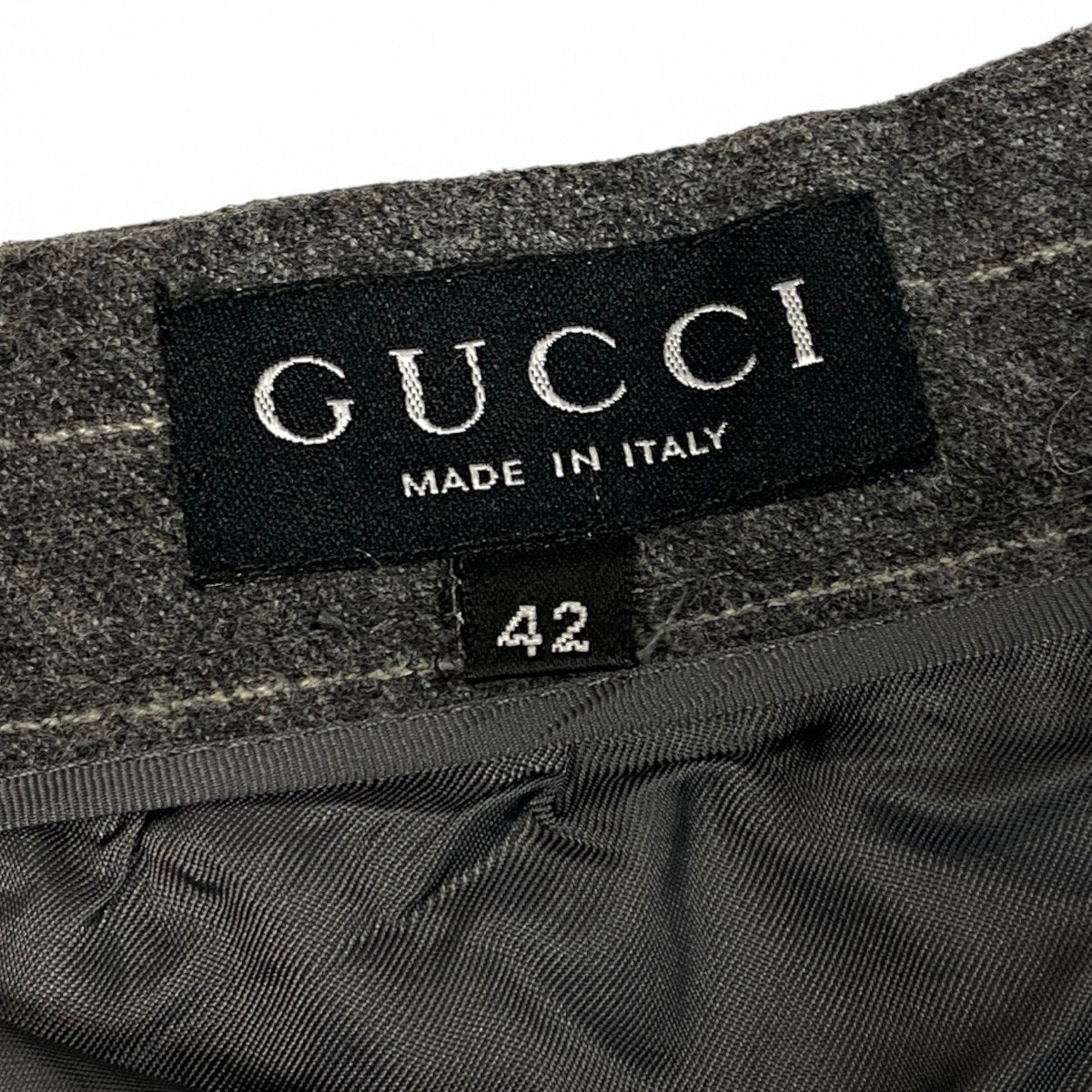 i19 E GUCCI グッチ 1995 トムフォード期 Y2K ストライプ スカート イタリア製 42 グレー ウール レディースo07t