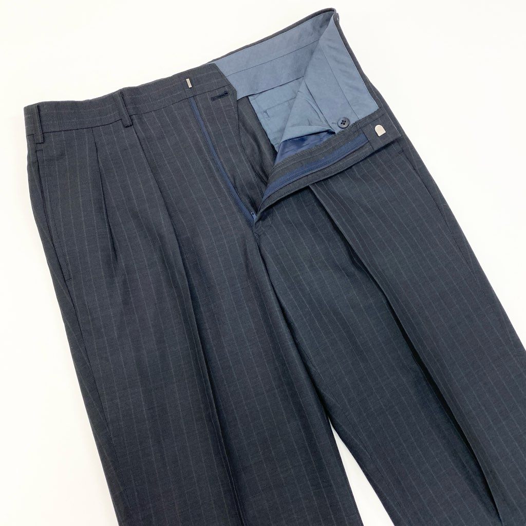 16a27 BURBERRY LONDON バーバリーロンドン スーツセットアップ テーラードジャケット スラックスパンツ ストライプ リネン混 94-84-165 AB4 ネイビー メンズ 男性用o07t