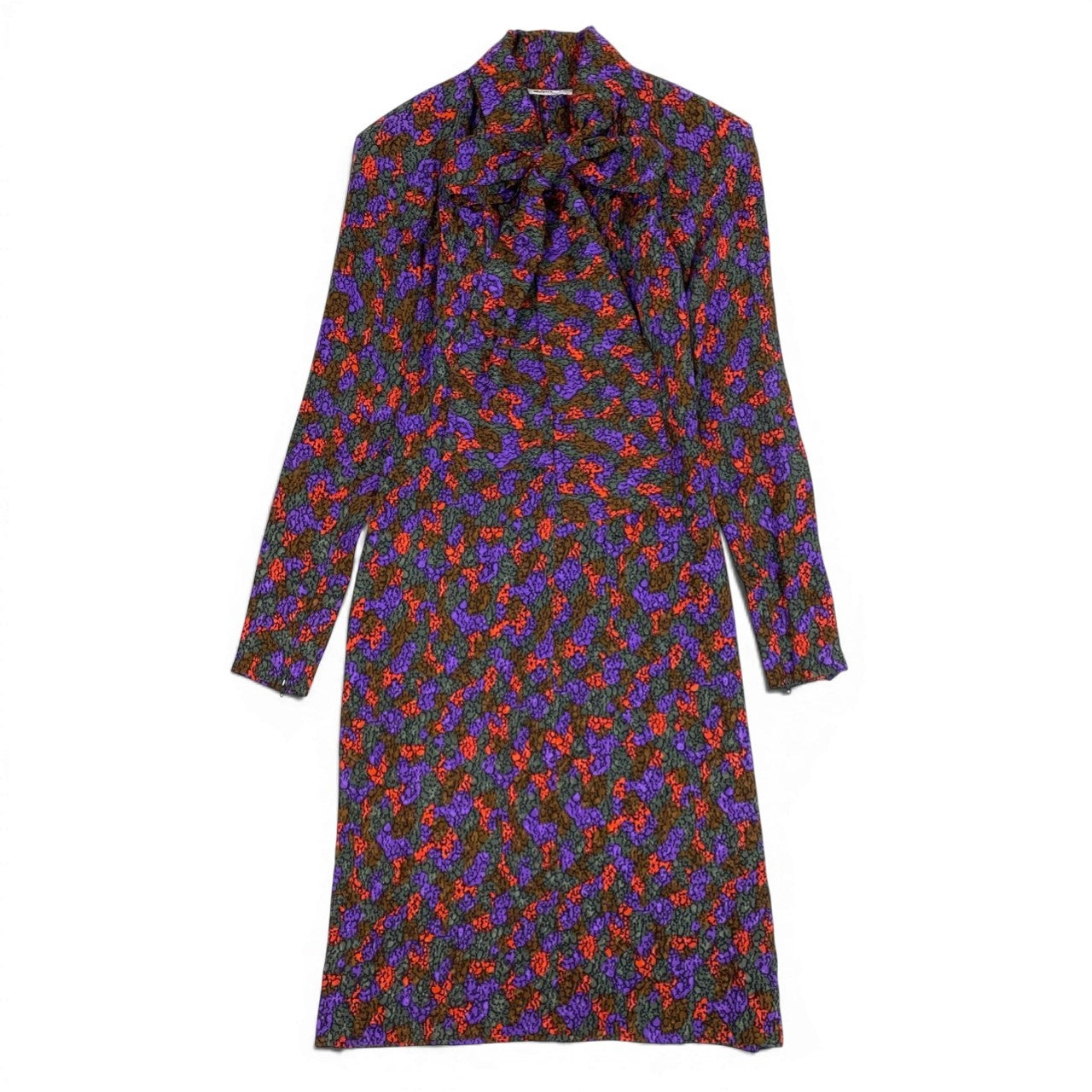 b26 Vintage SAINT LAURENT rive gauche イヴサンローラン リブゴーシュ ボウタイワンピース ロングワンピース 総柄 36 マルチカラー フランス製u02t