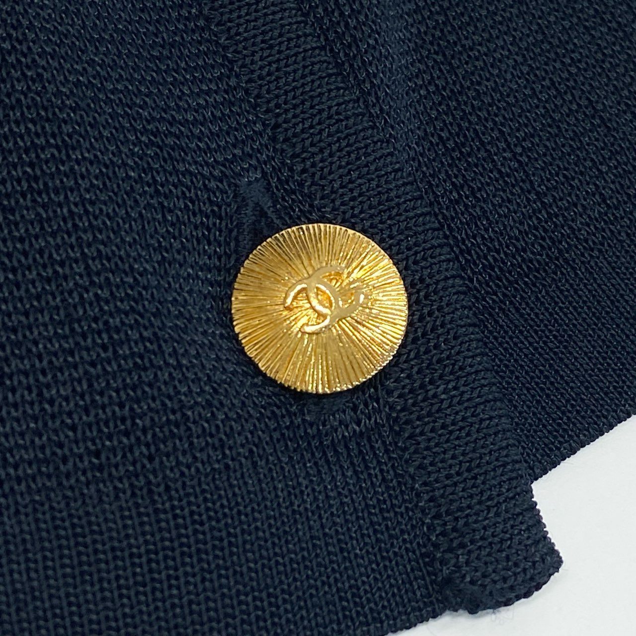 d12 90's CHANEL ヴィンテージ シャネル ココマーク ゴールドボタン サマーニット ワンピース ノースリーブワンピース ネイビー L相当ta1