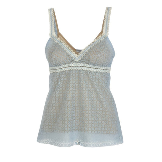 Cb15 《極美品》 CHANEL シャネル 2007 総レース キャミソール トップス タンクトップ P30616 36 ライトブルー 画像参照 レディースk02i