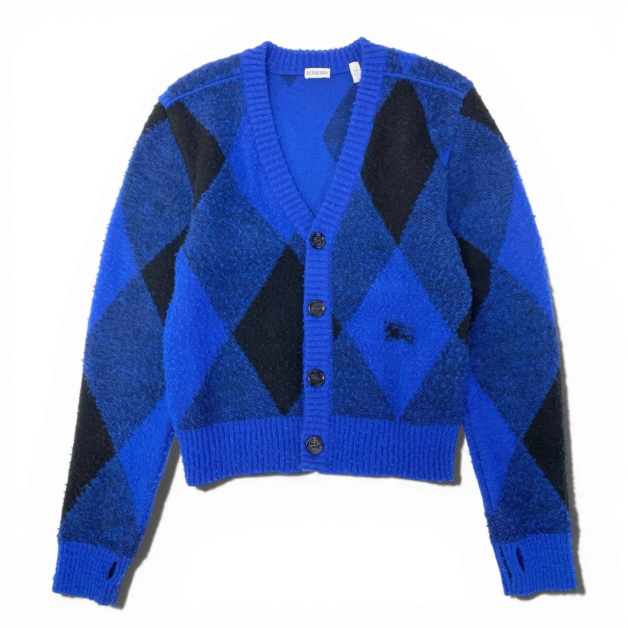 15a16 BURBERRY バーバリー Argyle Check EKD カーディガン サイズS ブルー アーガイルチェックt18r