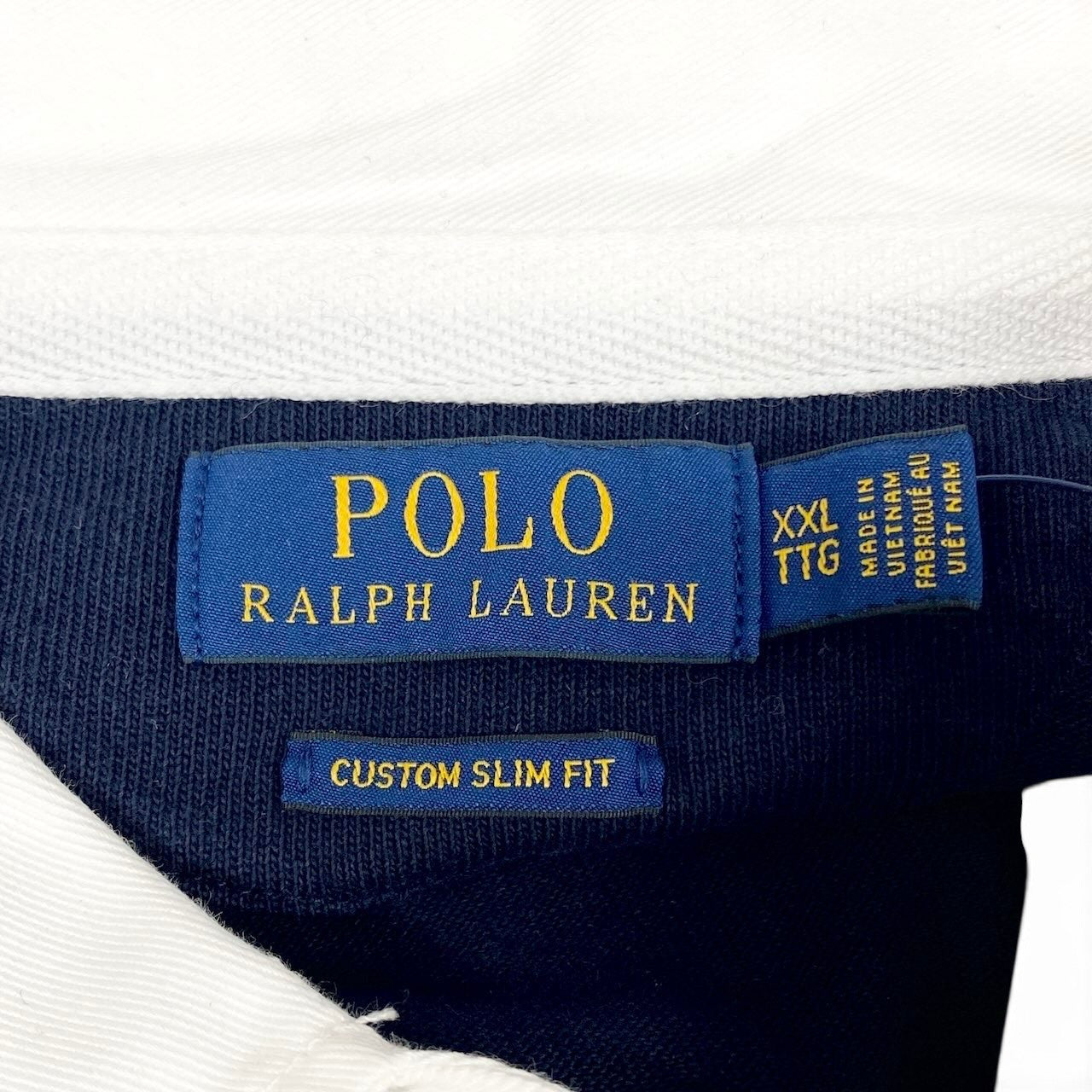 62i1 【未使用タグ付】 POLO RALPH LAUREN ポロラルフローレン CUSTOM SLIM FIT ロゴプリント 長袖ポロシャツ トリコロール ビッグポニー XXL ネイビー ホワイト レッド コットン100％ メンズu02t