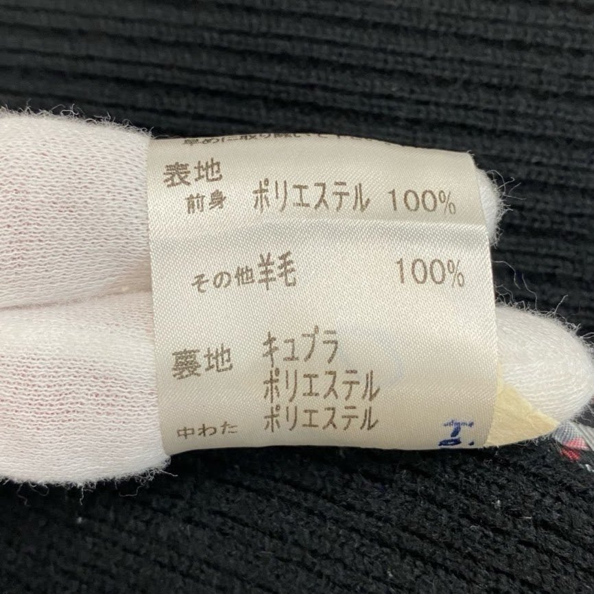 85k4 BURBERRY BLACK LABEL バーバリー ブラックレーベル ニット切替 ロゴ刺繍 ジップアップ ブルゾン ジャケット BMT66-516-09 3 Lサイズ相当 ブラック メンズo07t
