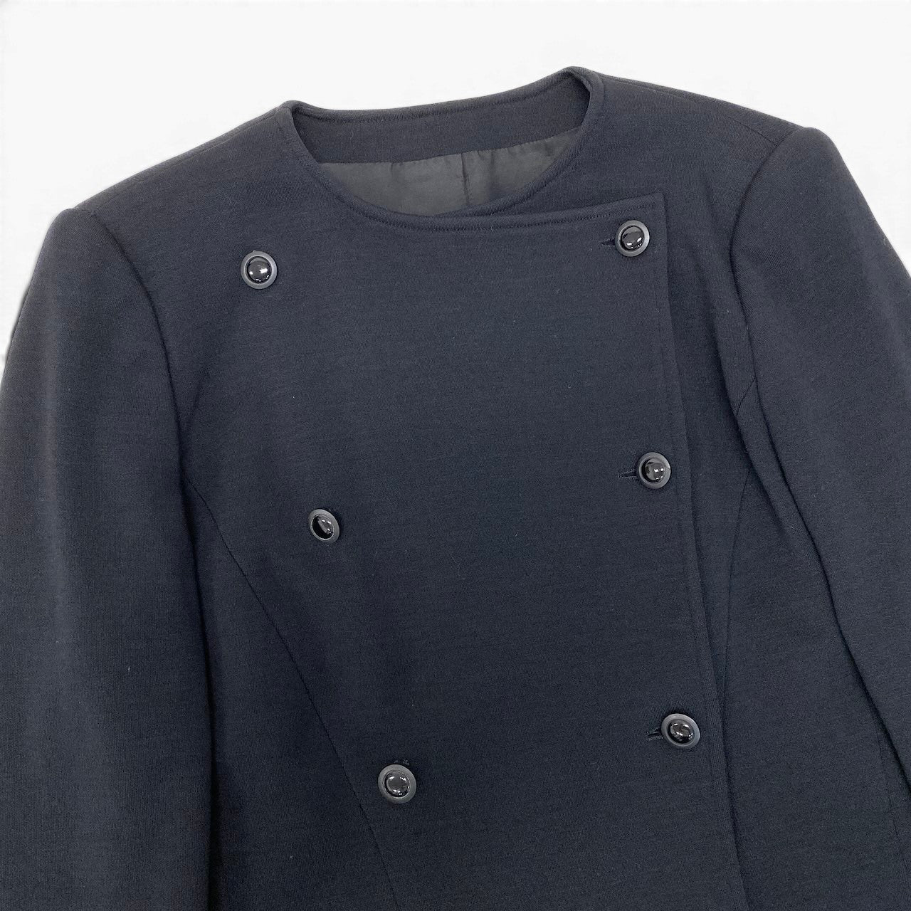 48e28 GUCCI グッチ vintage ノーカラージャケット ダブルブレスト  サイズ42 ブラック ウール100％ レディース 女性服o07t