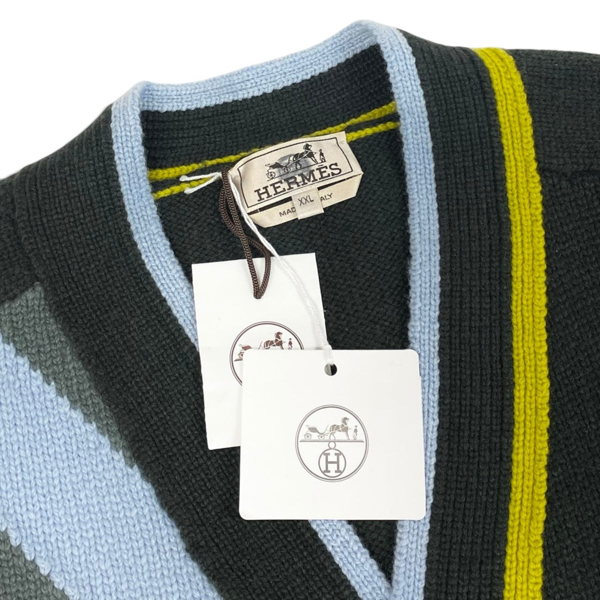 71i15 《未使用品》 HERMES エルメス 22AW タングラム ストライプ カーディガン トップス XXL マルチカラー カシミヤ100 メンズu02t