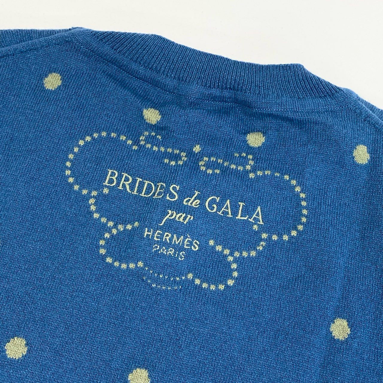 57a13 HERMES エルメス BRIDES DE GALA 半袖ニットセーター カシミヤブレンド ドット柄 イタリア製 レディース 女性用 3E2623D8 36 ブルー系o07t