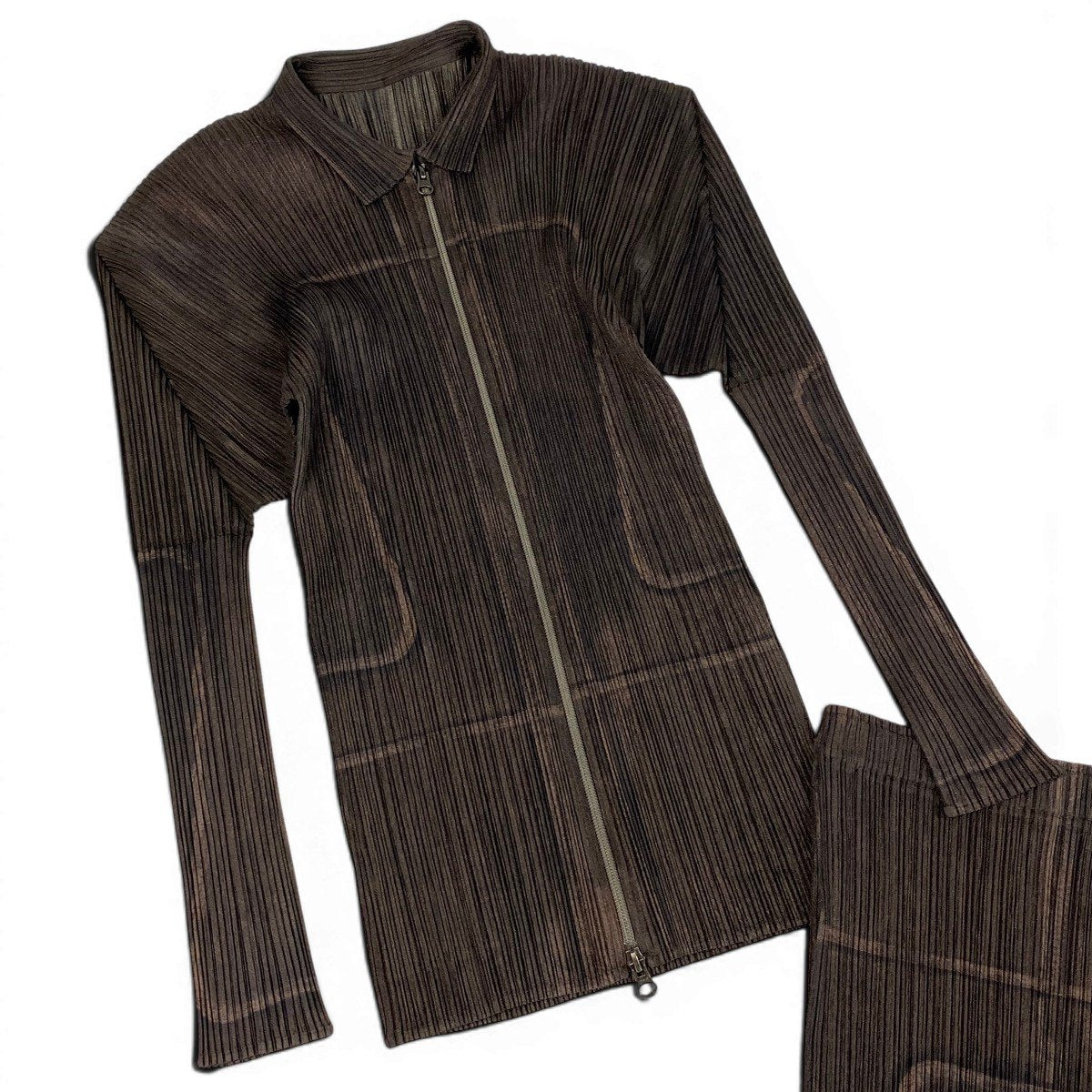Ag10 【美品】 PLEATS PLEASE プリーツプリーズ セットアップスカート 転写 プリーツ加工 サイズ3 ブラウン系 ポリエステル100％ レディースt18r