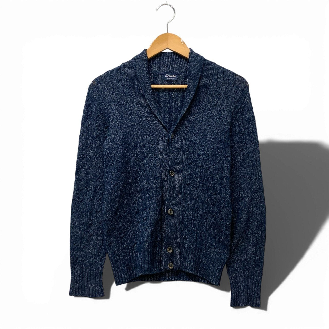44b18 【美品】Drumohr ドルモア リネン混 ニットカーディガン Vネック トップス イタリア製 44サイズ ネイビー メンズ 男性用u02t