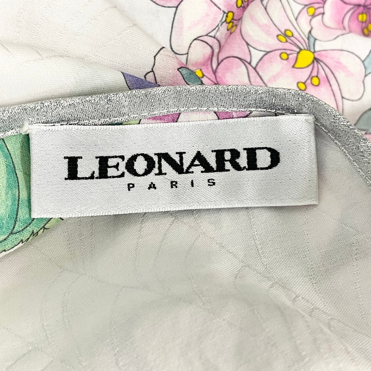 17f18 LEONARD PARIS レオナール ロングスリーブ チュニックワンピース 美しい花柄プリント コットンシルク混 サイズ36 イタリア製 ホワイト レディース 女性用u02t