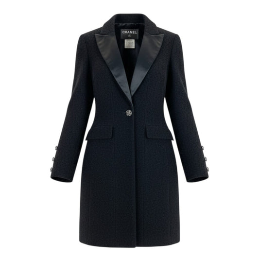 56a14 CHANEL シャネル 2006年 P29135 グリポアボタン ウエストシェイプデザイン ツイードコート サイズ36 ブラック レディース 女性用 アウター コートta1