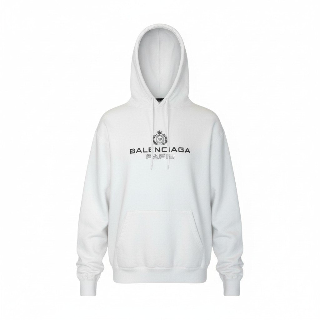 71k20《美品》 BALENCIAGA バレンシアガ ロゴプリント パーカー XS ホワイト フーディ スウェット 微起毛 ビッグシルエットt18r