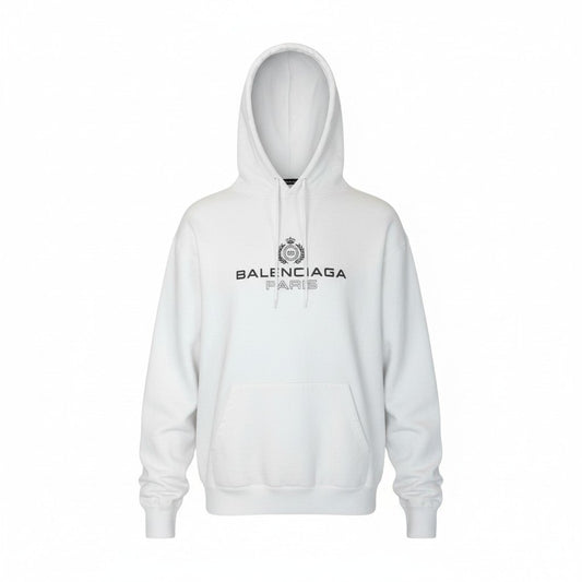 71k20《美品》 BALENCIAGA バレンシアガ ロゴプリント パーカー XS ホワイト フーディ スウェット 微起毛 ビッグシルエットt18r