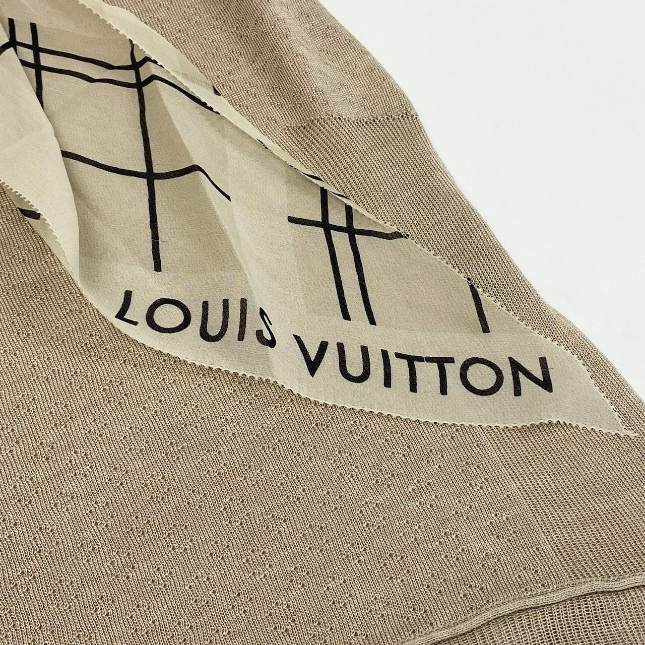 Ec27 LOUIS VUITTON  ルイヴィトン シルク半袖ニット スカーフボウタイ ニットセーター トップス イタリア製 XSサイズ ベージュ シルク100％ レディース 女性用u02t