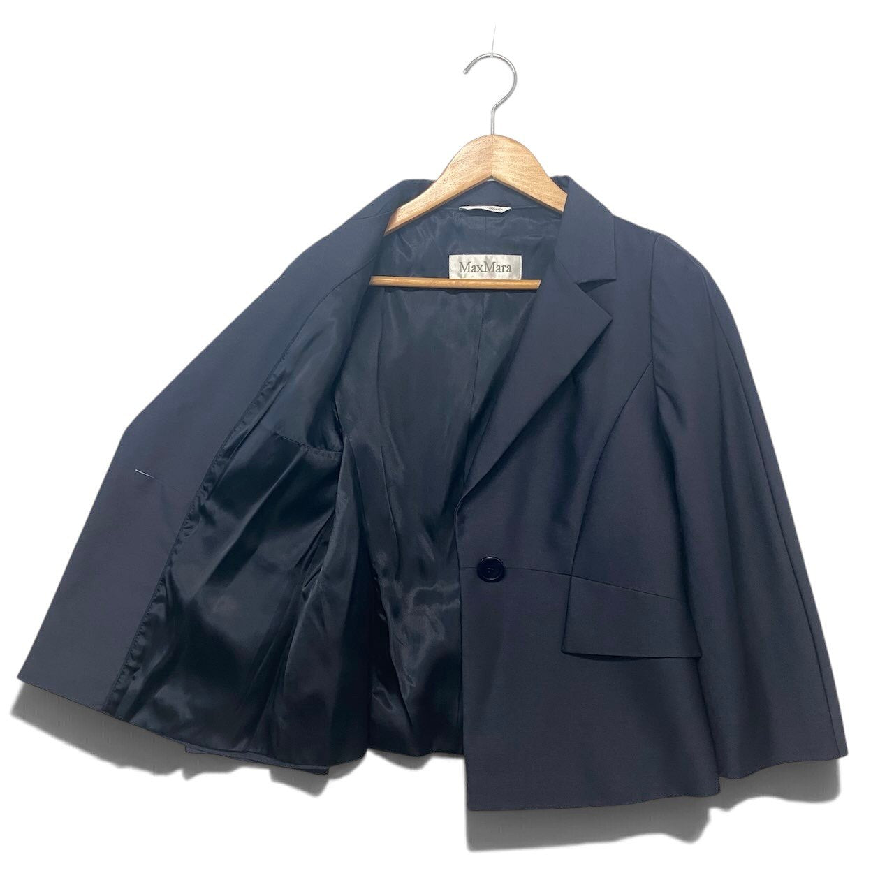 2h28 【美品】 MaxMara マックスマーラ テーラードジャケット アンコンジャケット 薄手 フォーマル サイズ42 ネイビー レディース 女性用u02t