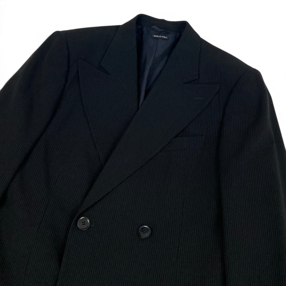 56j6 GIORGIO ARMANI ジョルジオアルマーニ BORGO21 ストライプ ダブル スーツ セットアップ サイズ48 ブラック フォーマルt18r