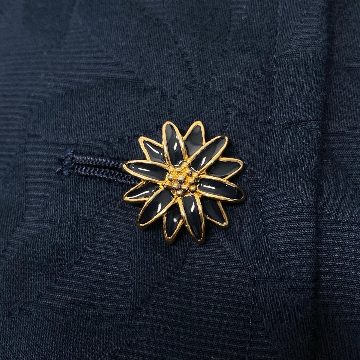 Eh10 YVES SAINT LAURENT イヴサンローラン ショートスリーブ 花柄ジャケット 飾りボタン M ネイビー コットン レディースo07t