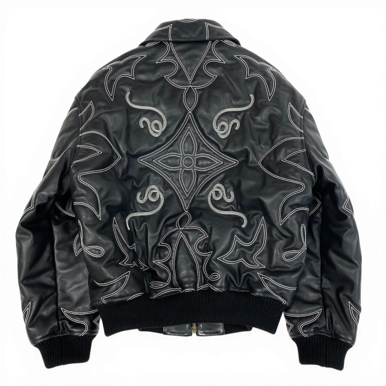 d2 《美品》 LOUIS VUITTON ルイヴィトン エンブロイダリー レザーボンバージャケット Embroidered Leather Bomber Jacket サイズ52 ブラック 牛革 超希少t18r