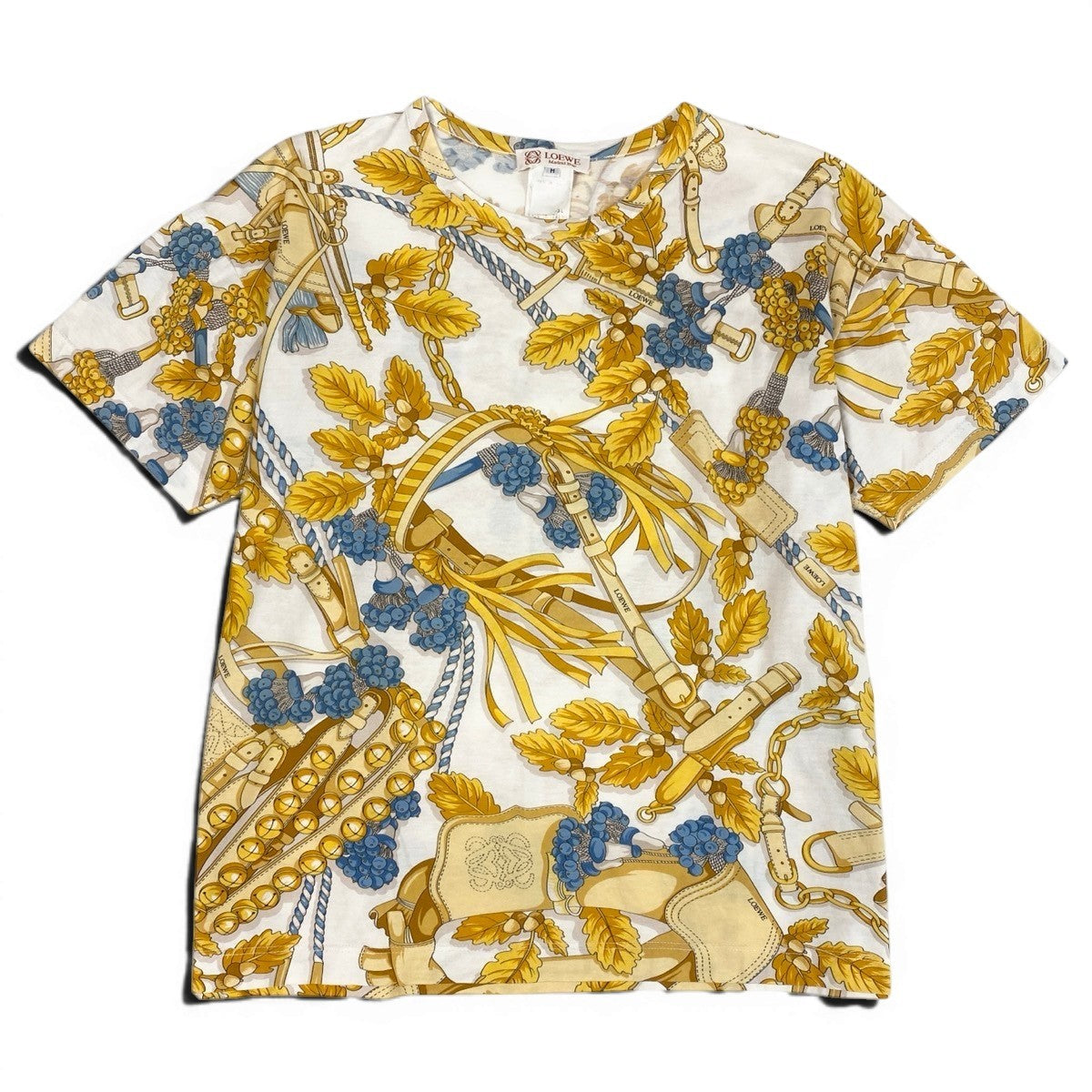 Ie28 LOEWE ロエベ ヴィンテージ スカーフ柄 半袖Tシャツ トップス サイズM ホワイト コットン100％ レディース 女性服u02t