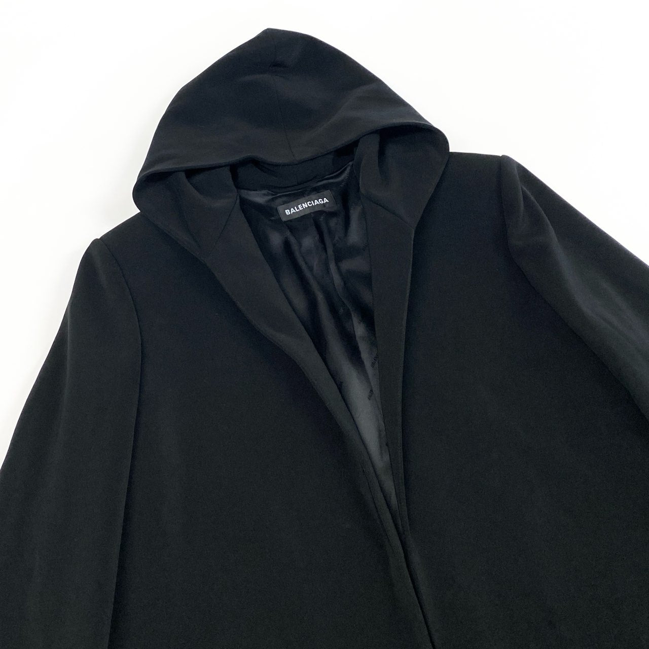 Mc18  BALENCIAGA バレンシアガ 2020年 フーデット ロングコート ローブコート ボタンレス イタリア製 メンズ 紳士服 サイズ46 無地 ブラックk02i