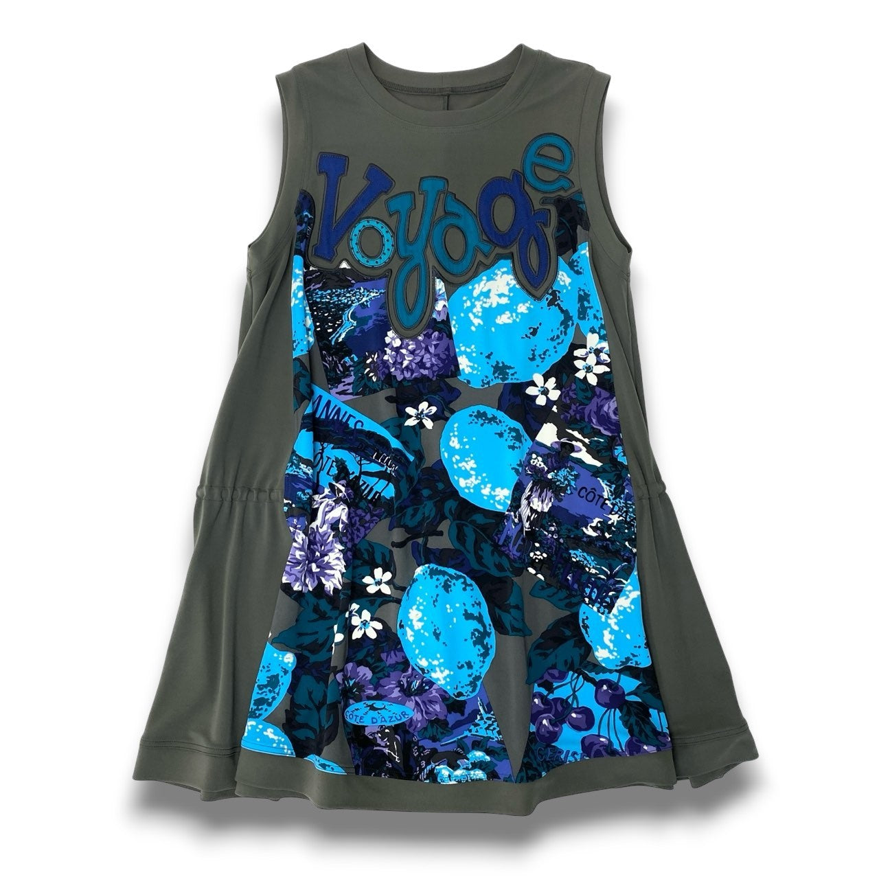 14c5 TOKUKO 1er VOL トクコプルミエヴォル ノースリーブワンピース Aライン 花柄プリント 刺繍 ストレッチ レディース 女性服 サイズ9 グレー系u02t