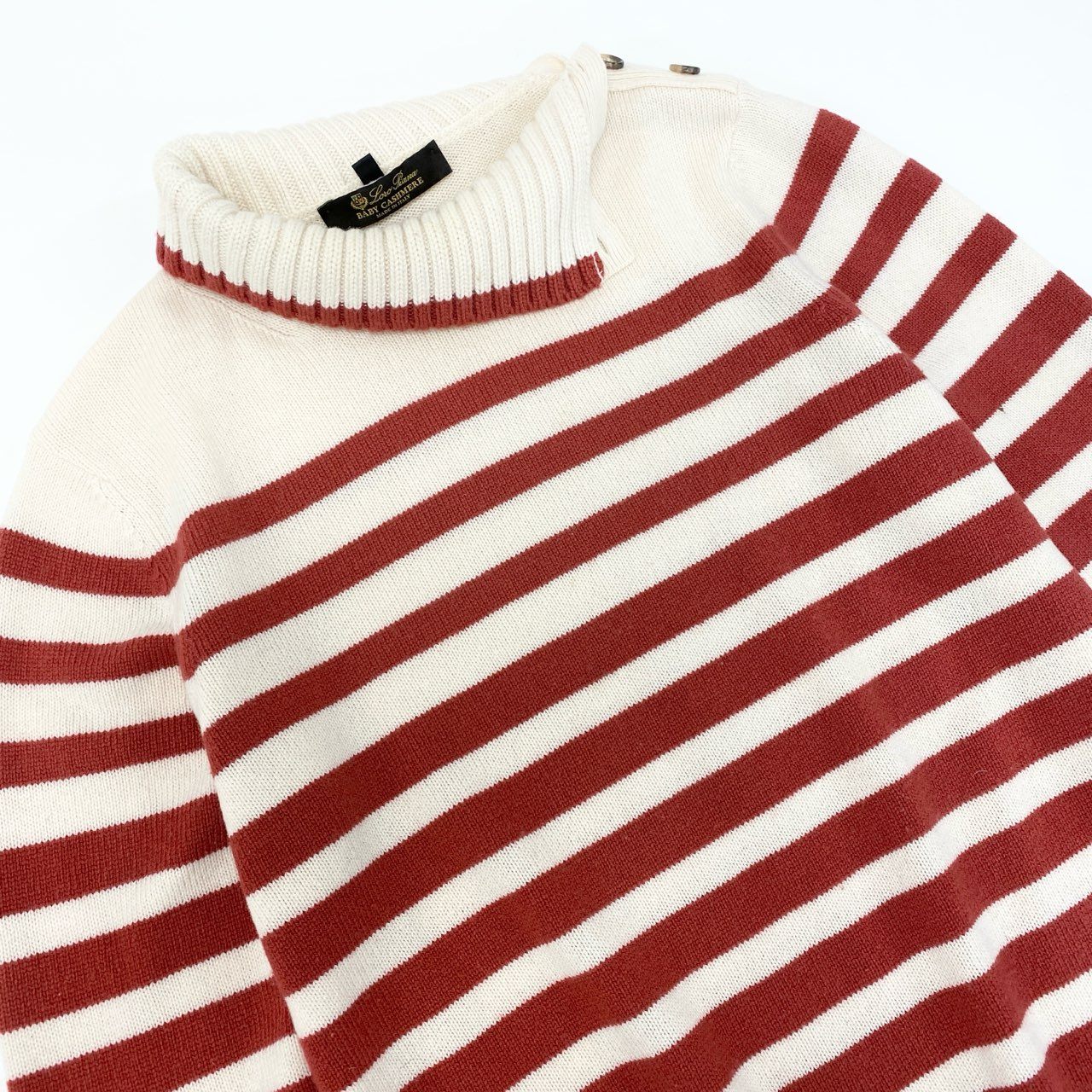 11k21 Loro Piana ロロピアーナ BABY CASHMERE カシミヤニット 長袖セーター ボーダー ハイネック メンズ 紳士服 44 レッド ホワイト カシミア100u02t