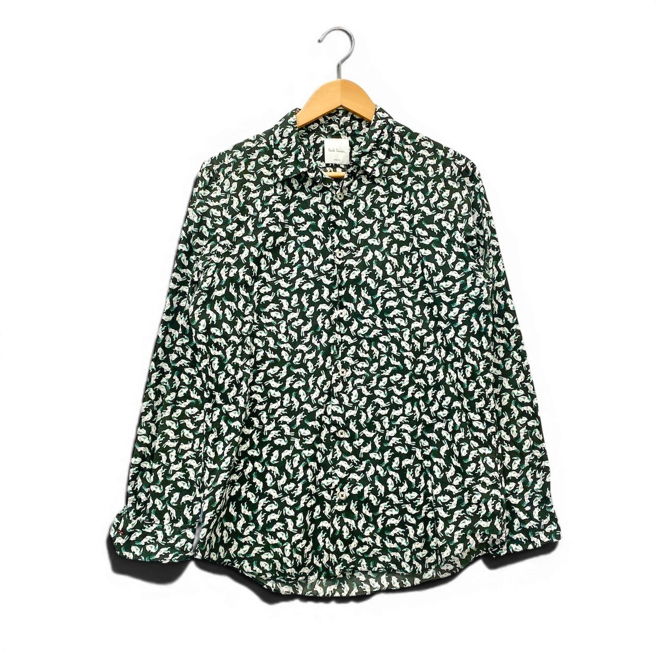 67e14 Paul Smith ポールスミス ロングスリーブシャツ コットンシャツ ウサギ柄 日本製 Mサイズ ブラック系 コットン100％ メンズ 男性用u02t