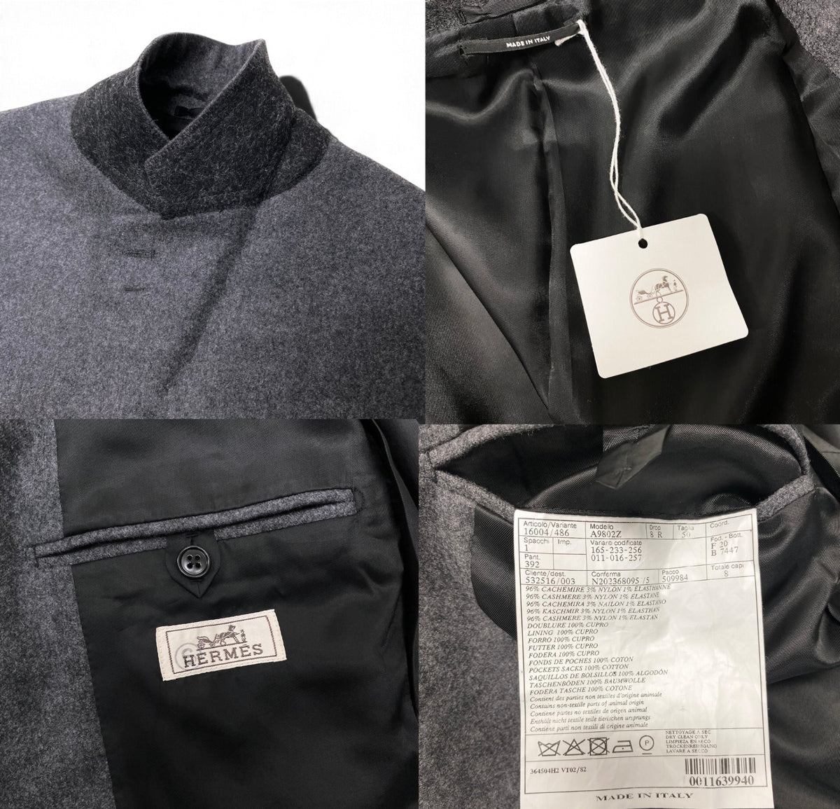 9j15 【極美品】 HERMES エルメス 2023年 セットアップ シングルスーツ カシミヤブレンド A9802Z サイズ50 グレー メンズ 紳士靴u02t