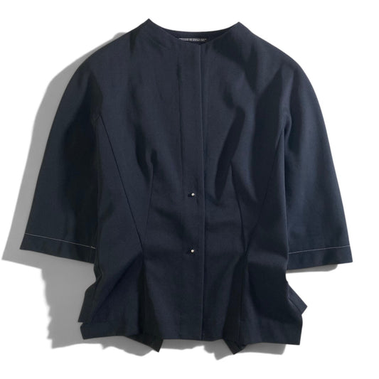 34j26 【美品】 YOHJI YAMAMOTO COSTUME ヨウジヤマモト コスチューム 2000年SS アーカイブ ノーカラージャケット 7分袖 フォーマル サイズ1 ブラック レディースu02t