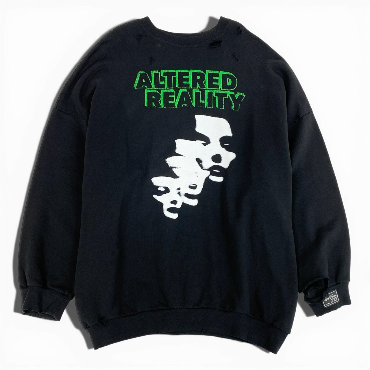 57a13 RAF SIMONS ラフシモンズ AW22 Destroyed crew neck sweater Altered  オーバーサイズ スウェットトレーナー ダメージ加工 メンズ 222-M168-13 サイズ2 ブラック コットン100％o07t