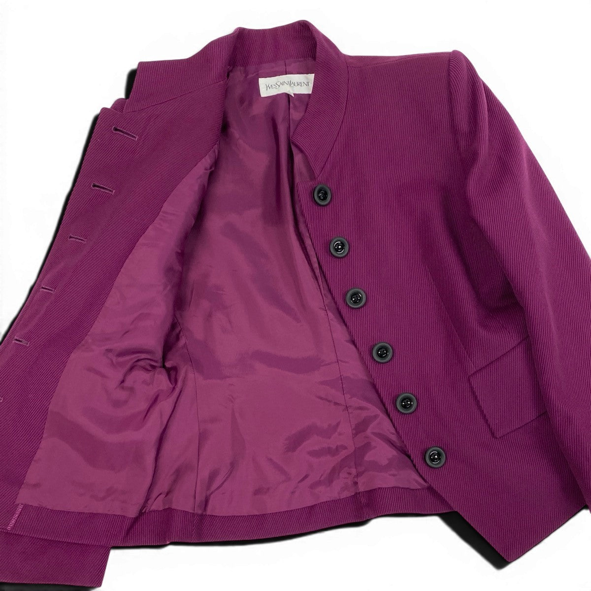 65f2 YVES SAINT LAURENT イヴサンローラン スタンドカラー ウールジャケット フォーマル サイズ36 パープル レディース 女性服o07t