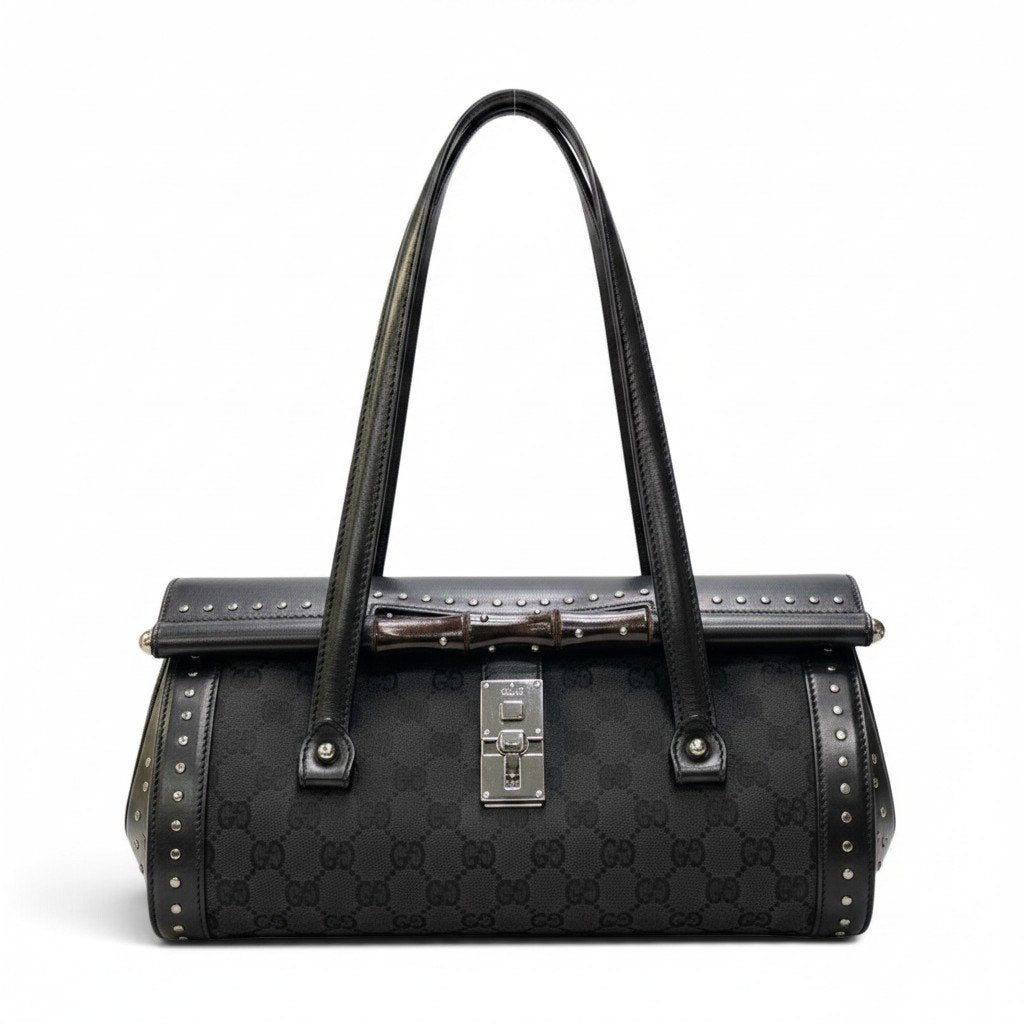 h29 GUCCI トムフォード期 スタッズ バンブーバッグ ブラック レディース 女性用ta1