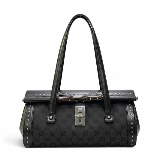 h29 GUCCI トムフォード期 スタッズ バンブーバッグ ブラック レディース 女性用ta1